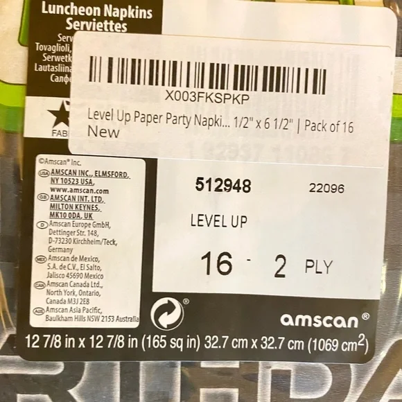 Level Up Paper Party Napkins - 6 1/2" x 6 1/2" | Pack of 16 - 2 Ply - Picture 6 of 7